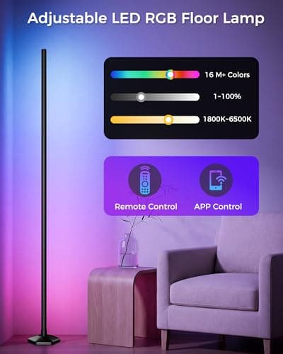 boostool 2 Pack Corner LED RGB Floor Lamp, Smart Dimmable Corner Light with Music Sync, Color Changing Ambient Lighting with App and Remote Control, for Bedroom, Living Room Gaming Room - Thumbnail 2