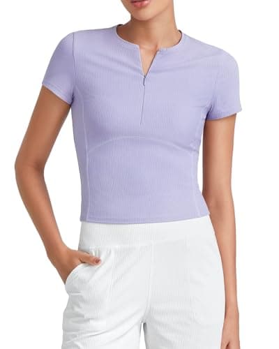 G4Free Short Sleeve Workout Tops for Women Lightweight Quarter Zip Ribbed Athletic Gym Soft Fast Dry Running Yoga Shirts (Lavender,XL) - Image 1