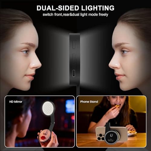 LOUERN Magnetic Dual-Sided Selfie Light Compatible with iPhone MagSafe, CRI95+ Rechargeable| Foldable|Compact Phone Light with Mirror for Selfies/Photography/Makeup/Video Conference/Influencers - Thumbnail 2