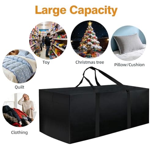 Extra Large Outdoor Cushion Storage Bag 68"L X 30"W X 20"H Waterproof Heavy Duty Big Patio Chair Cushion Storage Bag with Zipper and Handles for Backyard Pool, Black - Thumbnail 3