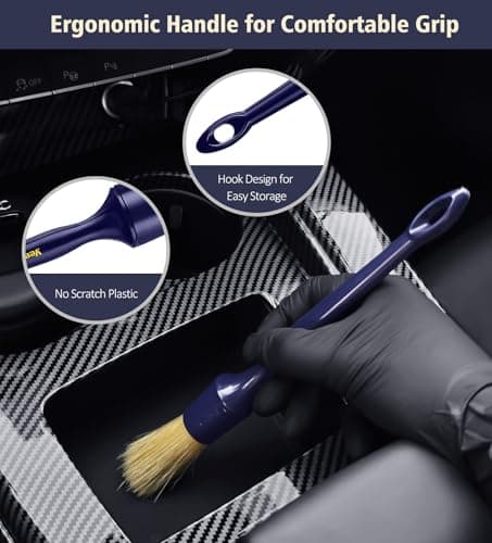 YeewayVeh Car Detailing Brush Set, 3 Pack Ultra Soft Boars Hair Detailing Brushes for Leather Seat Air Vents Engine Bay, Auto Detail Brushes Car Detailing for Interior Exterior, Indigo - Thumbnail 3