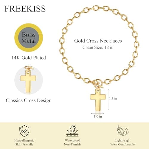 Freekiss Cross Necklaces for Women: 14K Gold/Sterling Silver Plated Trendy Chunky Cross Pendant Necklace for Women,Tarnish Free Toggle Clasp Paperclip Chain Dainty Religious Faith Fashion Jewelry Gifts - Thumbnail 4