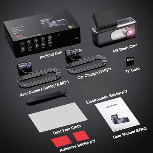 4K Dash Cam Front and Rear,with 64GB Card,Built in 5.8GHz WiFi & GPS Car Camera,Super Night Vision,Advanced Driver Assistance System,3.2'IPS Screen,24H Parking Mode,Time-Lapse,Loop Recording - Thumbnail 6