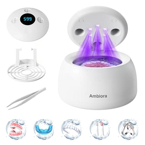 Ambiora Ultrasonic Retainer Cleaner Machine, 45kHz ultrasonic cleaner for denture/Jewelry/Toothbrush with 4 Cleaning Modes, Digital Timer, 200ML Mouth Guard Cleaner for Aligner