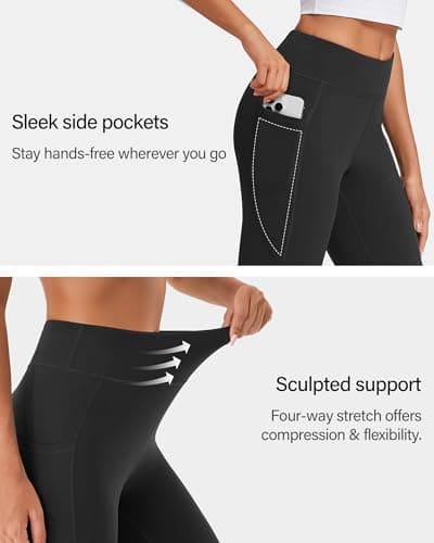 Stelle Women's Fleece Lined Leggings 27'' Thermal Winter Warm High Waisted Workout Yoga Pants with Pocket (Black,XXL) - Thumbnail 5