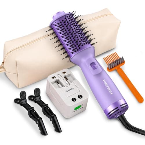 PRITECH Auto Dual Voltage Hair Dryer Brush for Travel,Ionic Hair Styler - Image 1
