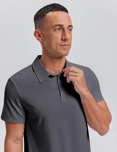PINSPARK Mens Polo Shirt Short Sleeve Grey Polo Shirts for Men Quick Dry Slim Fit Golf Shirt Moisture Wicking Collared Polos - Thumbnail 2