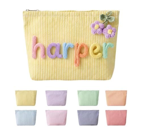 NYLGOXITK Personalized striped makeup bag, portable toiletry bag perfect for beach and villa pool vacations. Custom storage cosmetic bag for ladies daily use, ideal travel gift. - Image 1