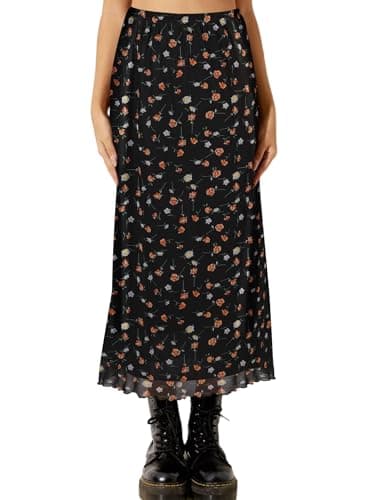 Avanova Women Floral Boho High Waisted Midi Skirt Mesh Flowy Summer Long Skirt Floral Black C XX-Large - Image 1