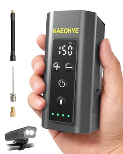 Mini Bike Pump with Bicycle Headlight, 150PSI Portable Electric Bike Air Pump with Presta and Schrader for Road/MTB/E-Bike, Digital Gauge & Auto-Stop - Image 1