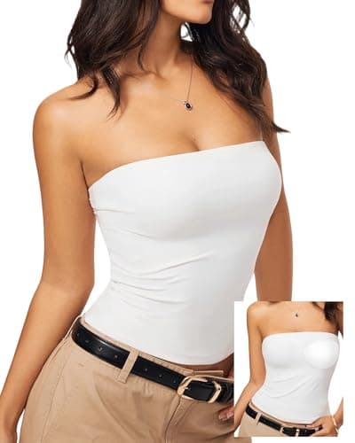 SuperArugoo Women's Strapless Tube Top with Built in Bra, Removable Pads, Non Slip Bandeau Crop Top for Summer - Image 1