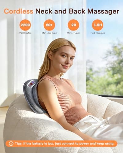 ALLJOY Cordless Neck and Back Massager with Heat & LCD Display - Rechargeable Shiatsu Massage Pillow for Muscle Pain Relief, Use While Charging, Gifts for Women Men - Thumbnail 2