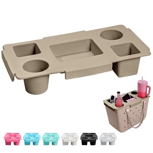 ZYTONGMAO Tote Topper Tray Accessories for Bogg Bag Large Only – Waterproof EVA Table Top Organizer Lid with Cup Holder, Snack, Phone & Drink Holders for Beach, Pool, Picnic, Travel (Khaki) - Image 1