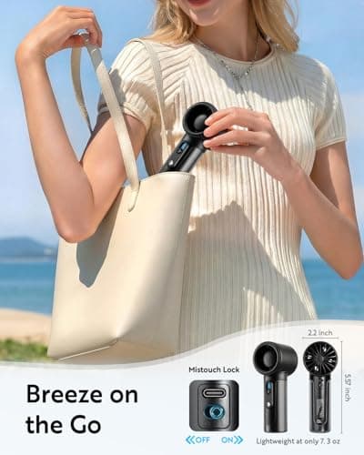 CHEERAIR Handheld Portable Fan, Adjustable Speed Powerful Mini Personal Fan, Rechargeable 5000mAh Battery Up to 18 Hours Runtime, Pocket Turbo Fan with Smart LED Display for Travel, Office, Outdoor - Thumbnail 4