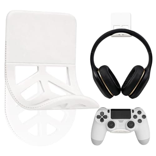 Nezylaf Wall Mount Headphone Stand, 2-in-1 Bendable Silicone Controller Holder, Adhesive Under Desk Hook for Gaming Office & Home, Fits All Headphones for PS5 Xbox Controllers - 1 Pack (Black/White)