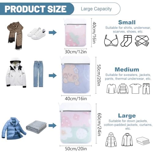 Dntorx 3 PCS Durable Honeycomb Mesh Laundry Bags for Delicates with Zipper, Reusable Laundry Bag Mesh Wash Bags for Washing Machine for Clothes, Shoes, Socks, Underwear, Bra (M + L + XL, White) - Thumbnail 2