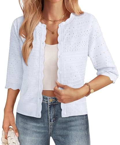 GRACE KARIN Womens Short Sleeve Cardigan Sweater, Lightweight Cropped Cardigan Trendy, Button Up Bolero Shrugs Dress White - Image 1