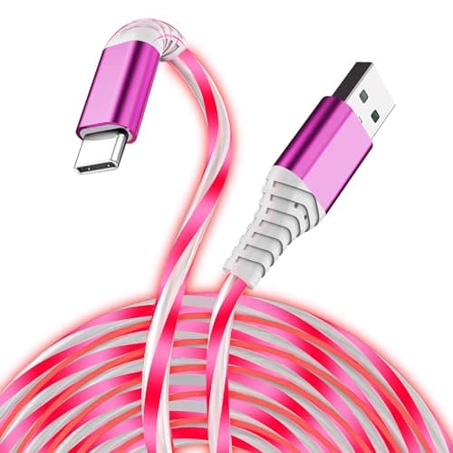 ComfyBay 3.3FT USB C Charging Cable, Flowing Light Up Charger Cord, Compatible with Samsung Galaxy, iPhone 16/15, iPad, and More (Pink with Red Light)