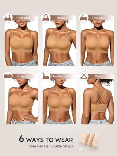Strapless Bras for Women - Unlined Bandeau for Natural Shape, Wireless Pull-On Bra, Comfy Seamless Bralette No Underwire Skin M - Thumbnail 4