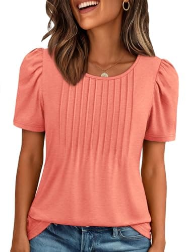 ATHMILE Womens Plus Size Spring Clothes Tops Trendy Summer Pleated Dressy Casual Blouses Beach Vacation 2026 Coral - Image 1
