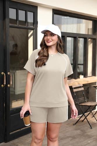 Sampeel 2 Piece Sets for Women Summer Two Piece Outfits 2026 Lounge Sets Matching Set Loungewear Cruise Vacation Resort Wear Petite Beach Vacation Clothes Travel Outfits Beige M - Thumbnail 4