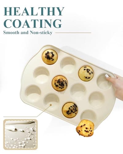 Ymiton Nonstick Muffin Pan with 12 Silicone Baking Cups, Carbon Steel Muffin Tin for Muffins, Cupcakes, Egg Bites and more, Non Toxic, Easy to Clean, Dishwasher Safe, Sunshine Cream - Thumbnail 4