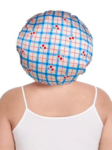 Vettres Double Layer Satin Bonnet for Sleeping with Detachable Eye Mask Adjustable Night Cap for Curly, Natural, Braided Hair Reduces Frizz & Locks in Moisture Blue Cherry - Thumbnail 5