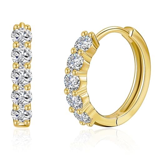 IMOLOVE Huggie earrings for women Ear Cuff Moissanite Stud Earrings Hypoallergenic Sterling Silver with 18K Yellow Gold Plated Earrings-30 - Image 1