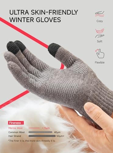 TRENDOUX Cold Weather Gloves for Men: Winter Touch Screen Merino Wool Big Hand Gloves, Mens Warm Lined Non-slip Soft Glove for Outdoor Hiking Driving Running Typing Gift X-Large Size MIDGRAY - Thumbnail 3