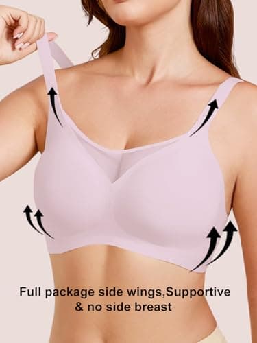 COCOMARTS Jelly Bras for Women No Underwire Push Up V Mesh Seamless Comfort Tshirt Bra Supportive Lift Bralette Everyday Bra Pink Medium - Thumbnail 2