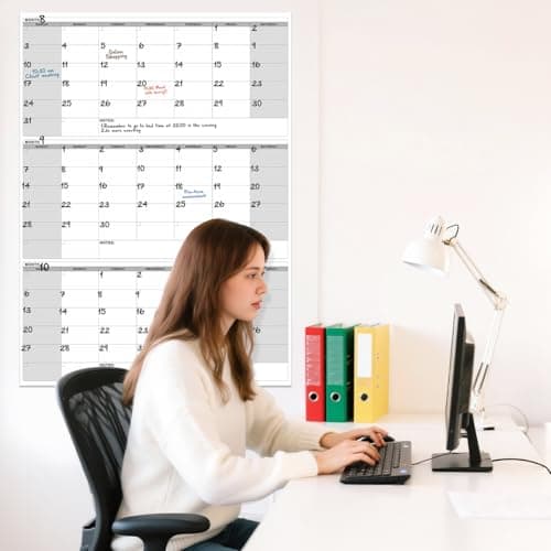 46" x 63" Dry Erase Wall Calendar - Undated 3-Month Agenda Planner Calendar, Erasable and Reusable Whiteboard with Large Daily Boxes, Notes, Stickers, Vertical Layout for Office, Classroom, or Home - Thumbnail 2