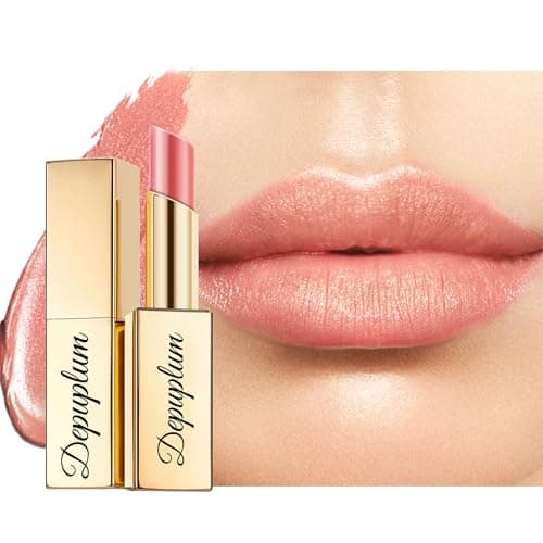 Depuplum Nude Shimmer Lipstick for Women Moisture Tinted Lip Balm Apricot Nourish Lip Gloss Glitter Lip Stick (ZG118 Undertone -Nude Apricot) - Image 1