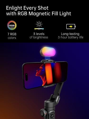 AOCHUAN Gimbal stabilizer for Smartphone,Gesture Control/face Tracking,Magnetic Fill Light,Foldable Handheld Phone Gimbal,3-axis stabilizer TikTok YouTube Vlog Recording XE kit - Thumbnail 2
