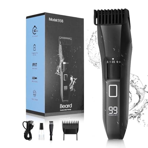 Beatslm Beard Trimmer for Men, 20 Length Adjustable, Cordless Waterproof Clippers, Stainless Steel T-Blade for Precision Facial Hair Trimming with 2 Guide Combs, Travel Lock, LED Display - Image 1