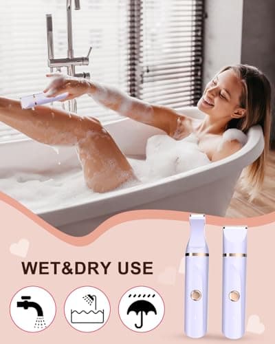 Bikini Trimmer for Women,Painless Electric Razor & Body Shaver for Pubic Hair,IPX7 Waterproof Hair Trimmer Women with Ceramic Blades,USB Rechargeable,Wet/Dry Use,Gifts for Women（Light Purple） - Thumbnail 5