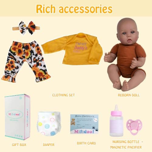 Milidool Lifelike Black Reborn Baby Dolls Girl - 18 Inches Realistic Girl Baby Doll Black American Newborn Weighted Real Life Baby Dolls, Girls Gifts Set for Kids 3+, Pretend Play, Collection - Thumbnail 5