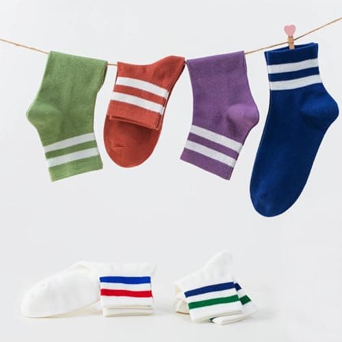 SISOSOCK Quarter Crew Cotton Socks for Women Striped Athletic Casual Breathable Socks 10 Pairs with Gifts Box - Thumbnail 3