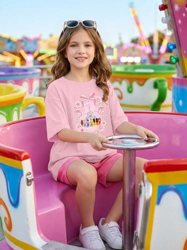 Magic Kingdom Shirts for Girls Oversized Magical Castle Princess T-Shirts Kids Family Vacation Trip Tee Pink - Thumbnail 3