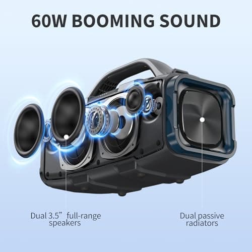 Bobtot Portable Bluetooth Speaker, 60W Peak IPX6 Waterproof, Outdoor Speaker with Handle Stereo Loud Sound, Deep Bass, 8800mAh Battery, TWS/TF/AUX/EQ Outdoor for Party Beach Camping - Thumbnail 2