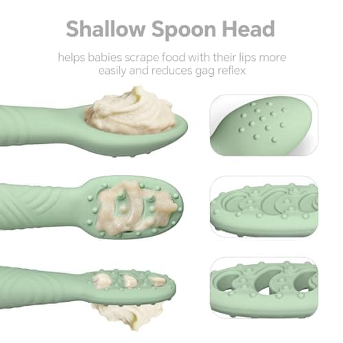 Baby Spoons Self-Feeding 6+ Months, 6 Pack Silicone Training Spoon Set for Baby Led Weaning, 3-Stage & Easy Grip First Utensils for Toddlers Learning Eating Essentials, Dishwasher Safe (Blue Green) - Thumbnail 4