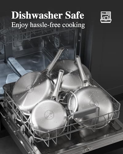 VocVoi Stainless Steel Pan, 12 Inch with Lid Stainless Steel Frying Pan, Non Toxic Tri-Ply Skillet, PFOA&PTFE Free, Oven and Dishwasher Safe, Induction Compatible - Thumbnail 5