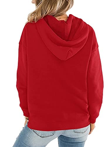 STOLKISS Hoodies Pullover for Women Casual Thin Sweatshirts Tops Loose Fit Long Sleeve Drawstring Design Hoody Sweatshirts Red - Thumbnail 4