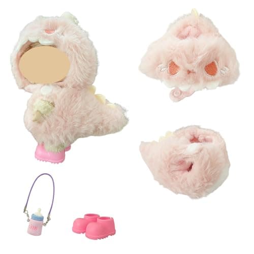 Ezcora 3PCS Animal Costume Outfits for 17cm Dolls, Include Blue Shark, Pink Dinosaur and Yellow Bee Clothes with Shoes and Mini Bags, Cute Dress Up Accessories for Plush, (No Dolls) - Thumbnail 6