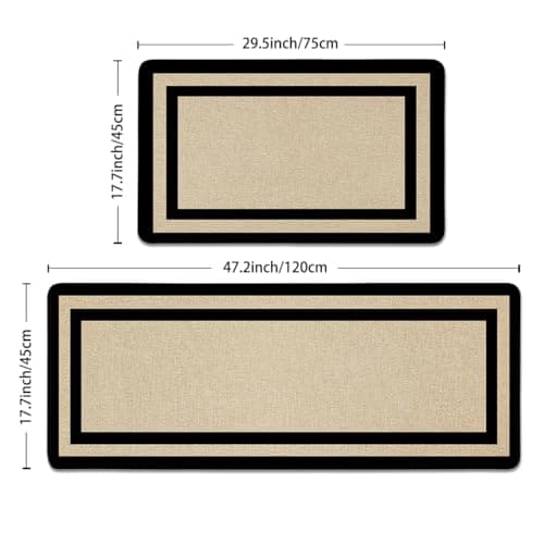 YWZDS Kitchen Rugs with Black Border - Cotton Linen Blend Floor Mats(17.7''x29.5''+17.7''x47'') - Washable Non-Slip Kitchen Mats for Home Office Bedroom Bathroom Laundry - Thumbnail 3