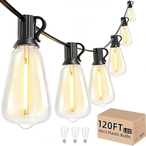 Svater Outdoor String Lights 120 FT ST38 Patio String Lights with 63 Waterproof Shatterproof LED Bulbs Connectable Lights for Outside Backyard Garden Porch - Image 1