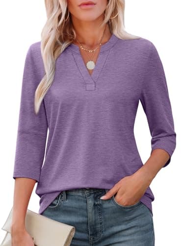 ATHMILE Womens V Neck 3/4 Sleeve T Shirts Spring Summer Tops Tunic Casual Tees Henley Beach Vacation Basic Fashion Clothes - Image 1