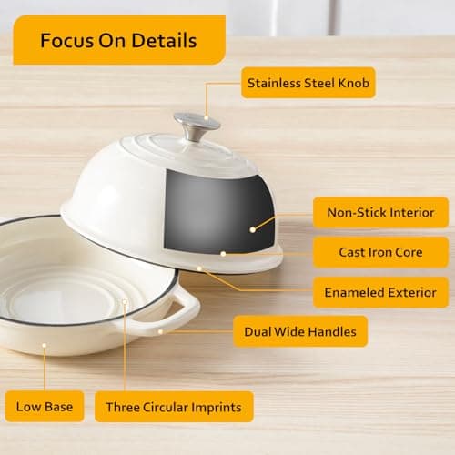Velaze Enameled Cast Iron Dutch Oven for Bread Baking,5 QT Bread Oven Pot with Dome Lid for Crispy Artisan Bread & Bakery-Style Homemade Loaves(White) - Thumbnail 6