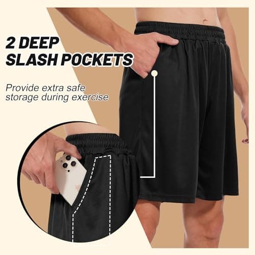 BOOJO Men's Athletic Gym Shorts - Quick Dry Black Casual Basketball Shorts with Pockets for Running Workout Activewear - Thumbnail 3