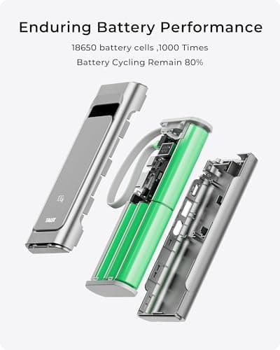 TALIX 10000mAh Portable Charger, 3-Port USB-C Power Bank, 100W Max Fast Charging Battery Pack with Built-in Cables for iPhone 17/16/15 Pro Max,iPad,Samsung Galaxy,Phone, TSA Approved Travel, Silver - Thumbnail 6