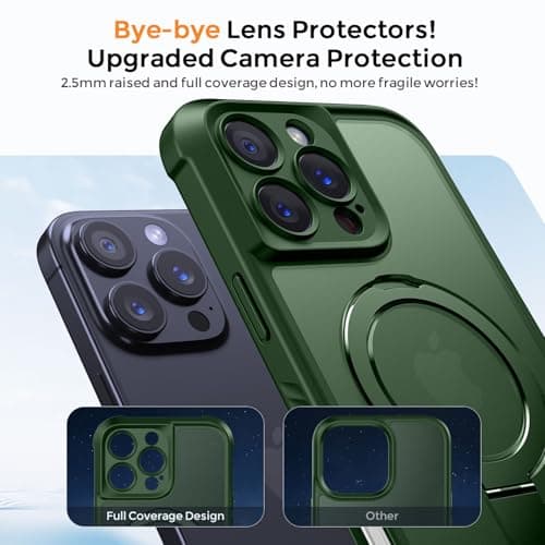 MOCCA Design for iPhone 16 Pro Max Case with Magnetic Invisible Stand [Full Camera Protection] [Compatible with Magsafe] Military Drop Shockproof Translucent Matte Phone Case Cover 6.9",Dark Green - Thumbnail 3